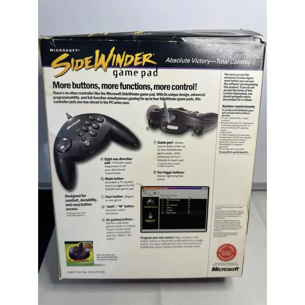 Microsoft SideWinder Game Pad Vintage PC USB Controller w/ Original Box 1996